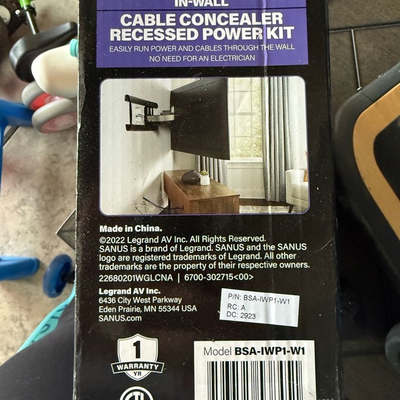 Sanus In-Wall Cable Concealer Recessed Power Kit - White - Picture 4 of 4